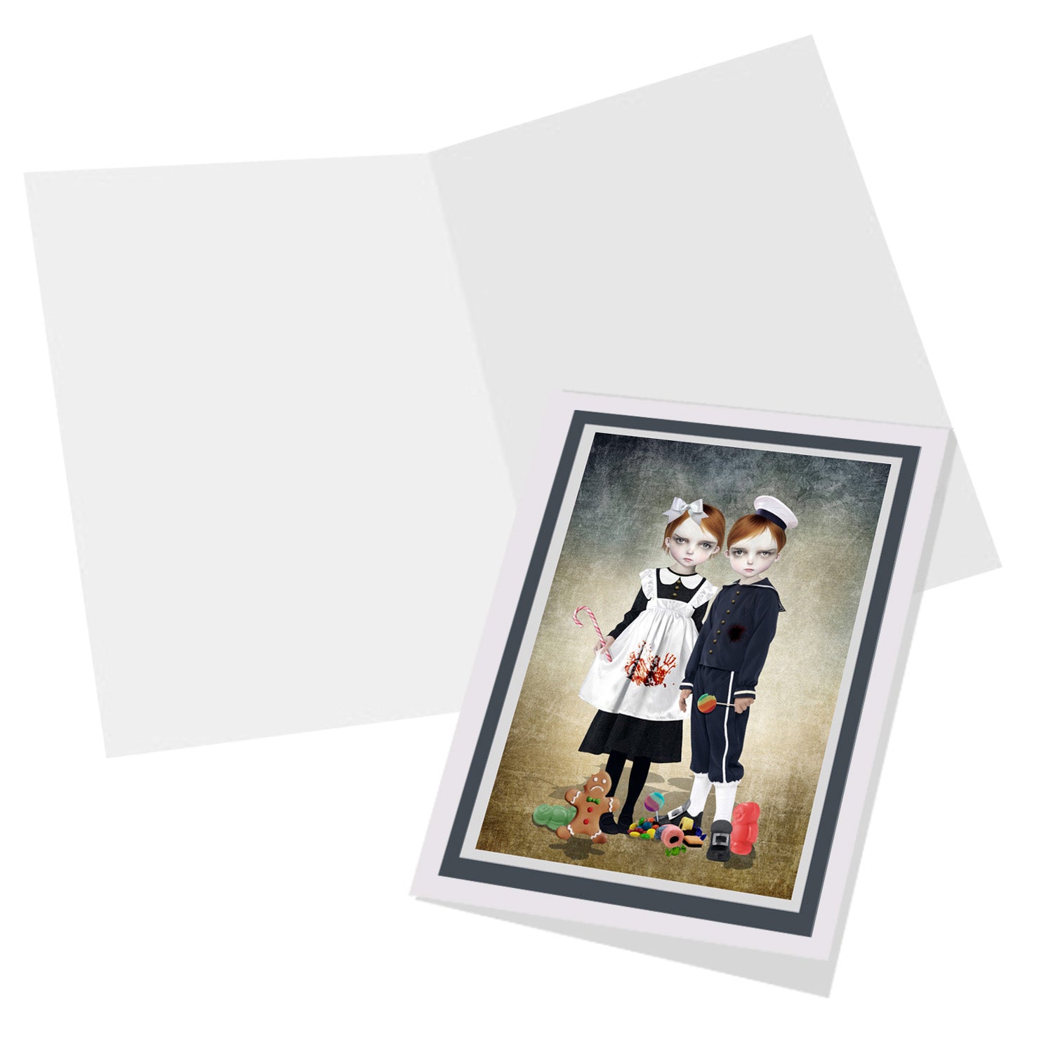 Gothic Fairytale Hansel & Gretel Art Greeting Card blank inside for your own personal message.
