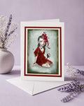Gothic greeting card featuring dark surrealism art of a girl with bugs crawling from cracked skin. 