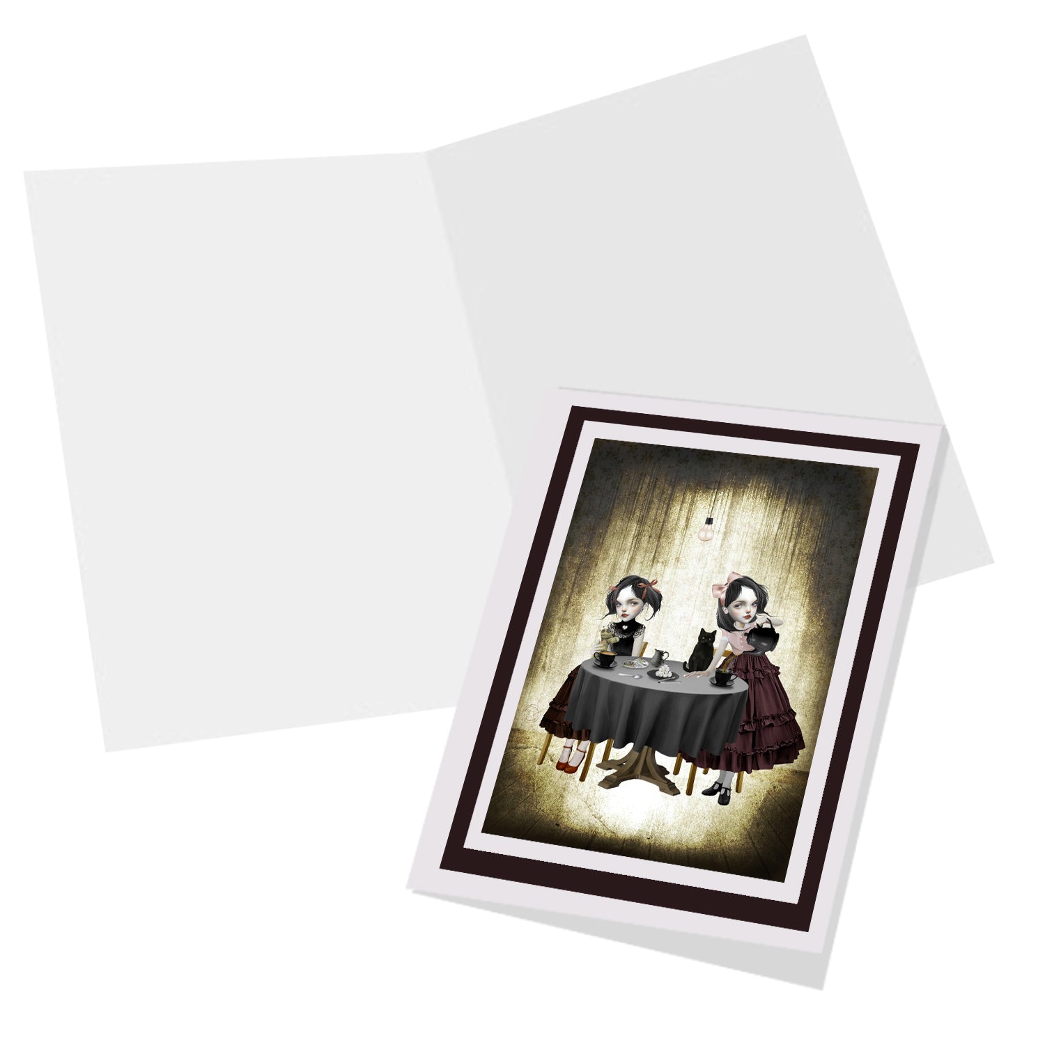 Gothic Tea Party Art Greeting Card. Blank inside for your own personal message.