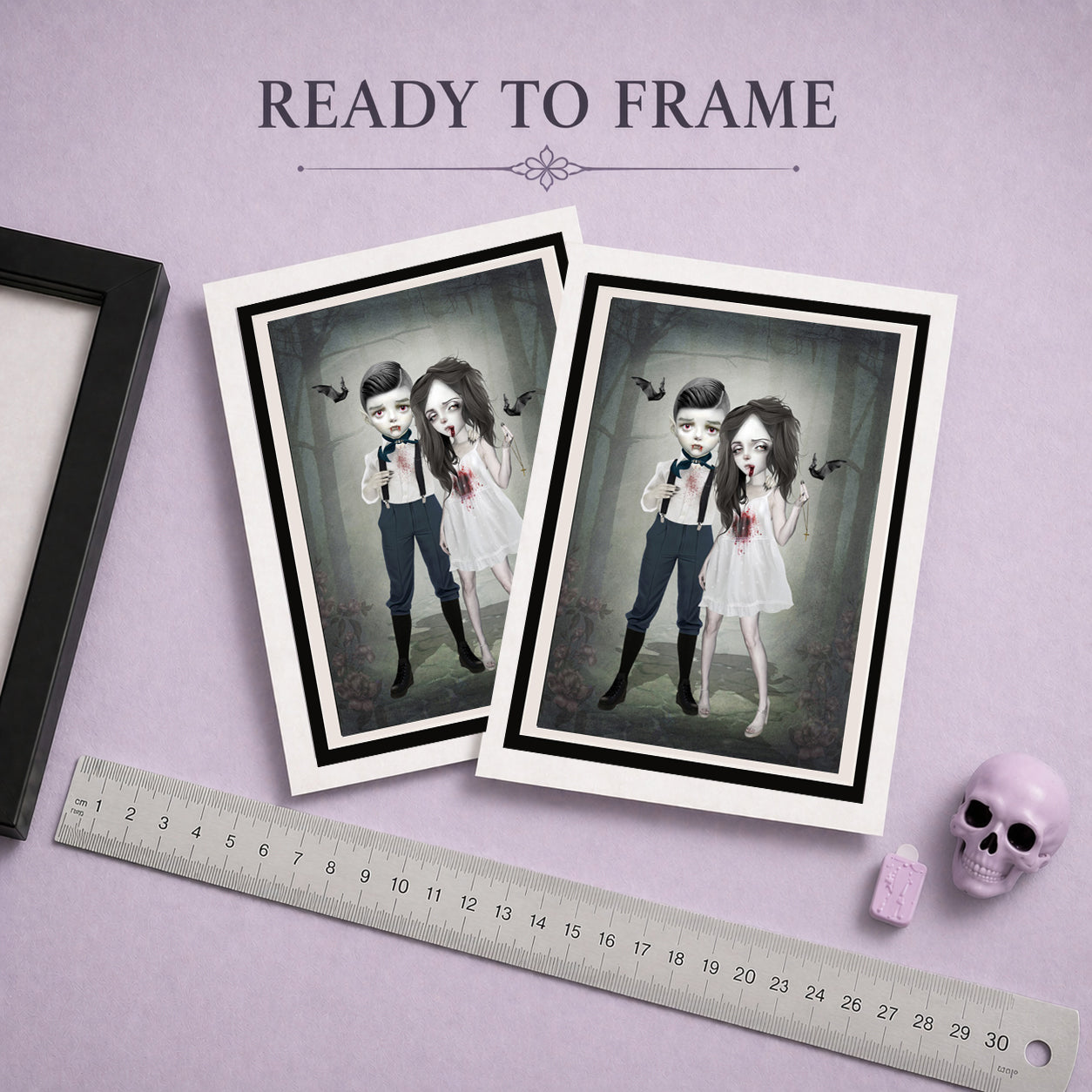 Ready To Frame Gothic Vampire Couple Greeting Card