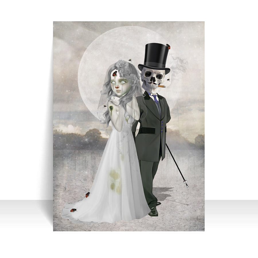 Close-up of Gothic Wedding ACEO art card against a white background, highlighting its intricate creepy cute details.