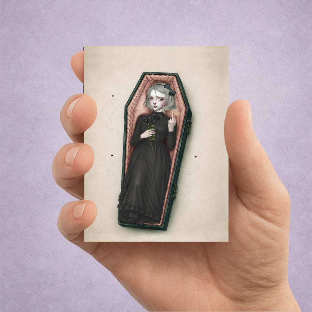 Gothic coffin girl ACEO art card brings a beautifully macabre, surreal vibe to your pocket-sized art collection.