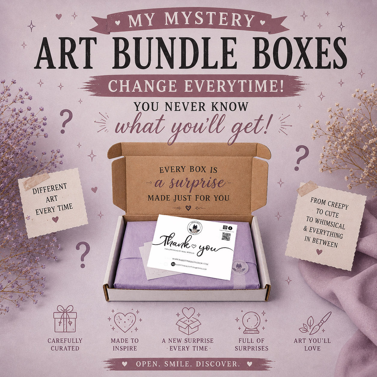 Mystery Art Bundle Box NOT Art supplies!!!, Themed Art Assortment Box
