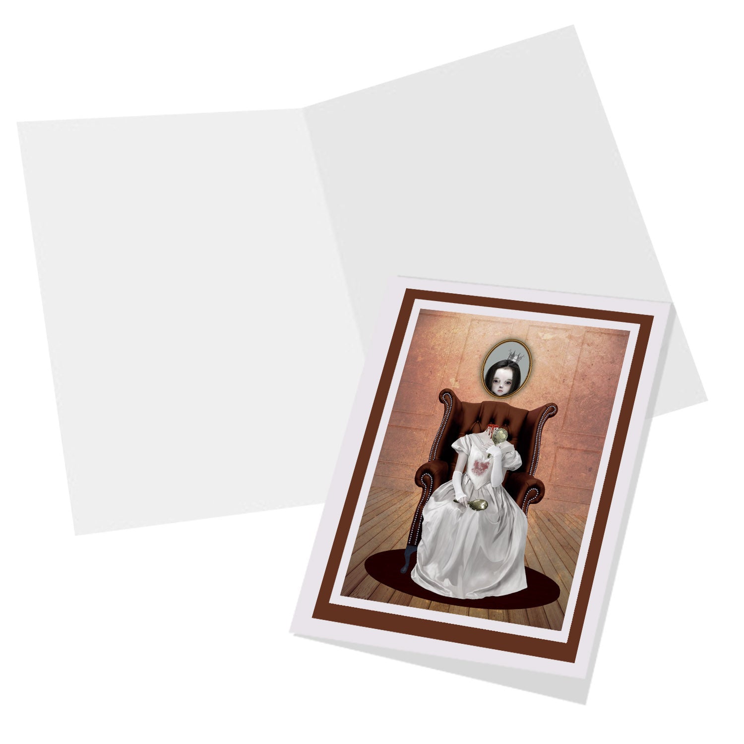 Headless lady  greeting card is blank inside for your own personal message.