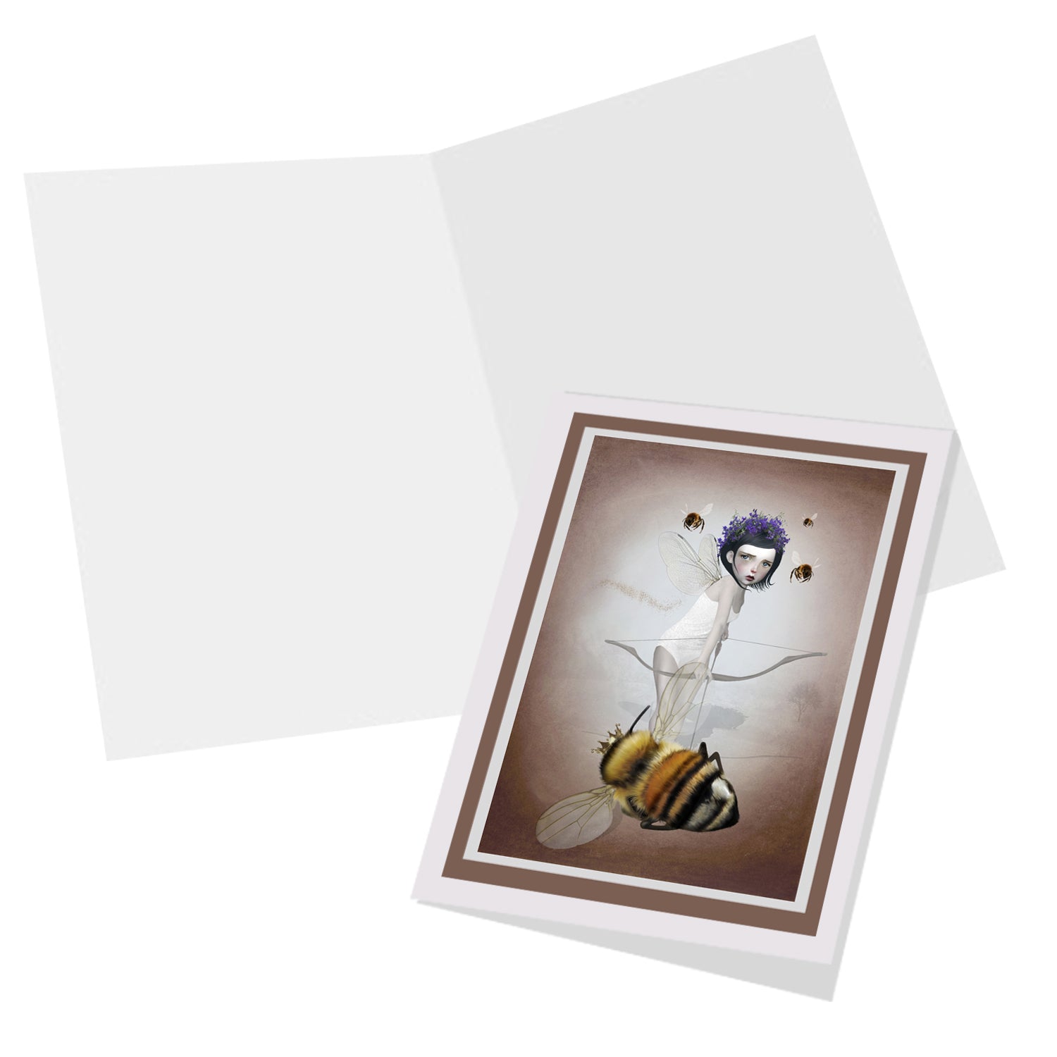 Inside View of Fairy and queen bee Greeting Card – Blank for Your Own Personal Message