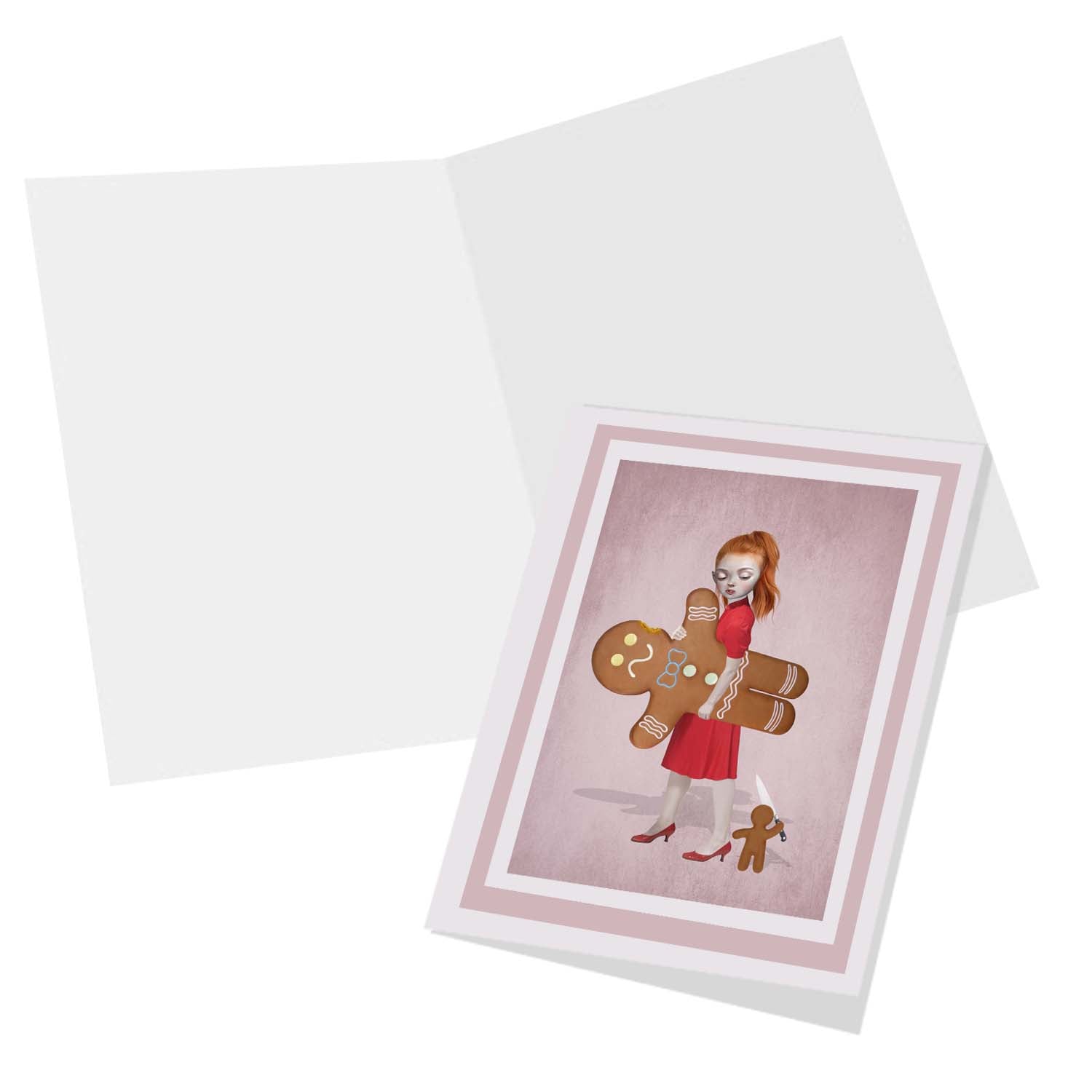 Inside view of the Gingerbread Man greeting card, blank for your own personal message.