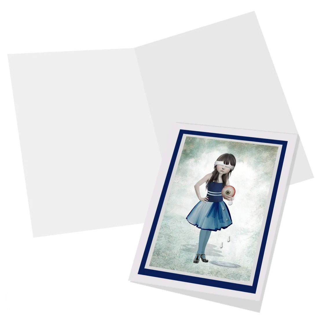 Inside view of the Girl and eyeball greeting card, blank for your own personal message.