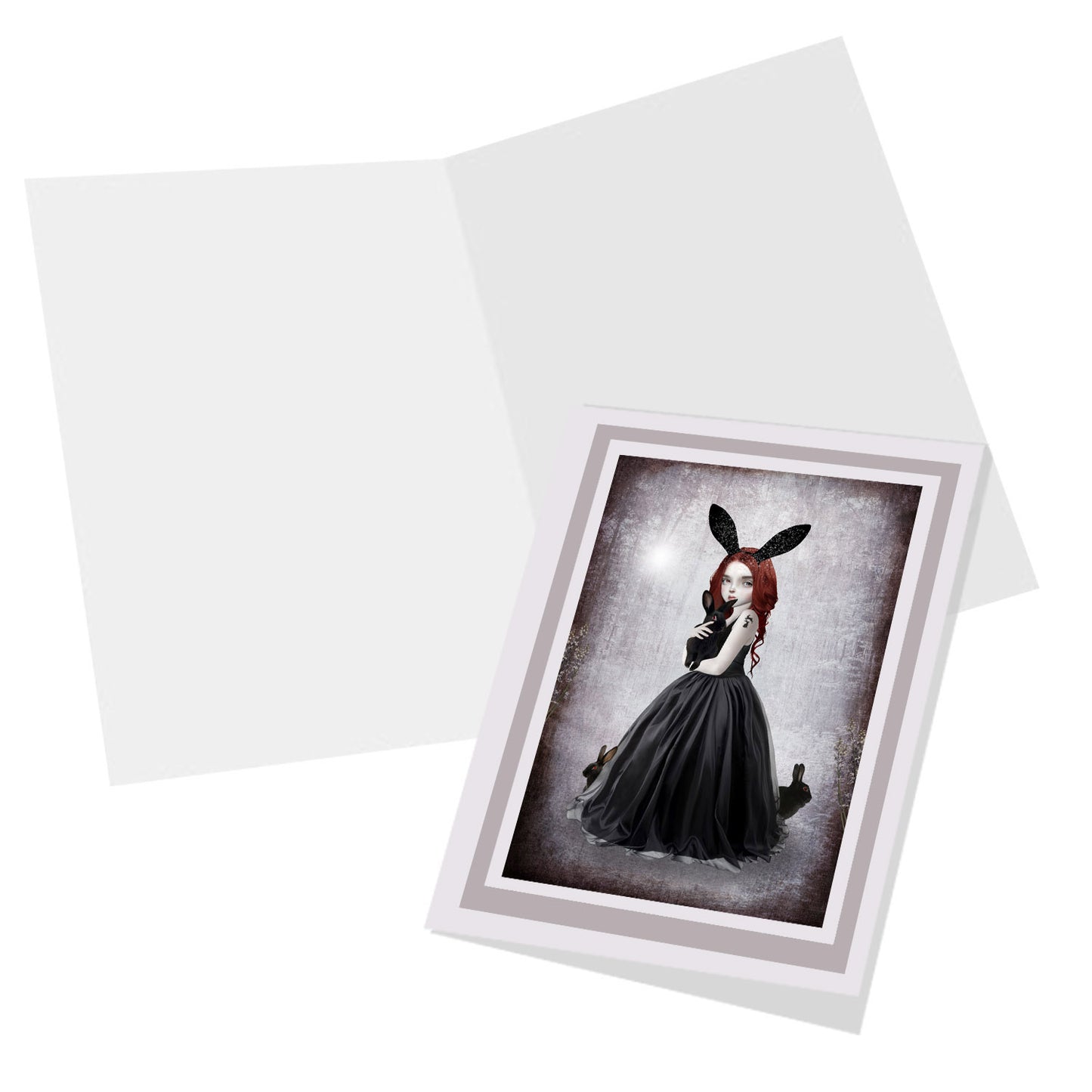 Inside view of the Goth Girl with Rabbits greeting card, blank for your own personal message.