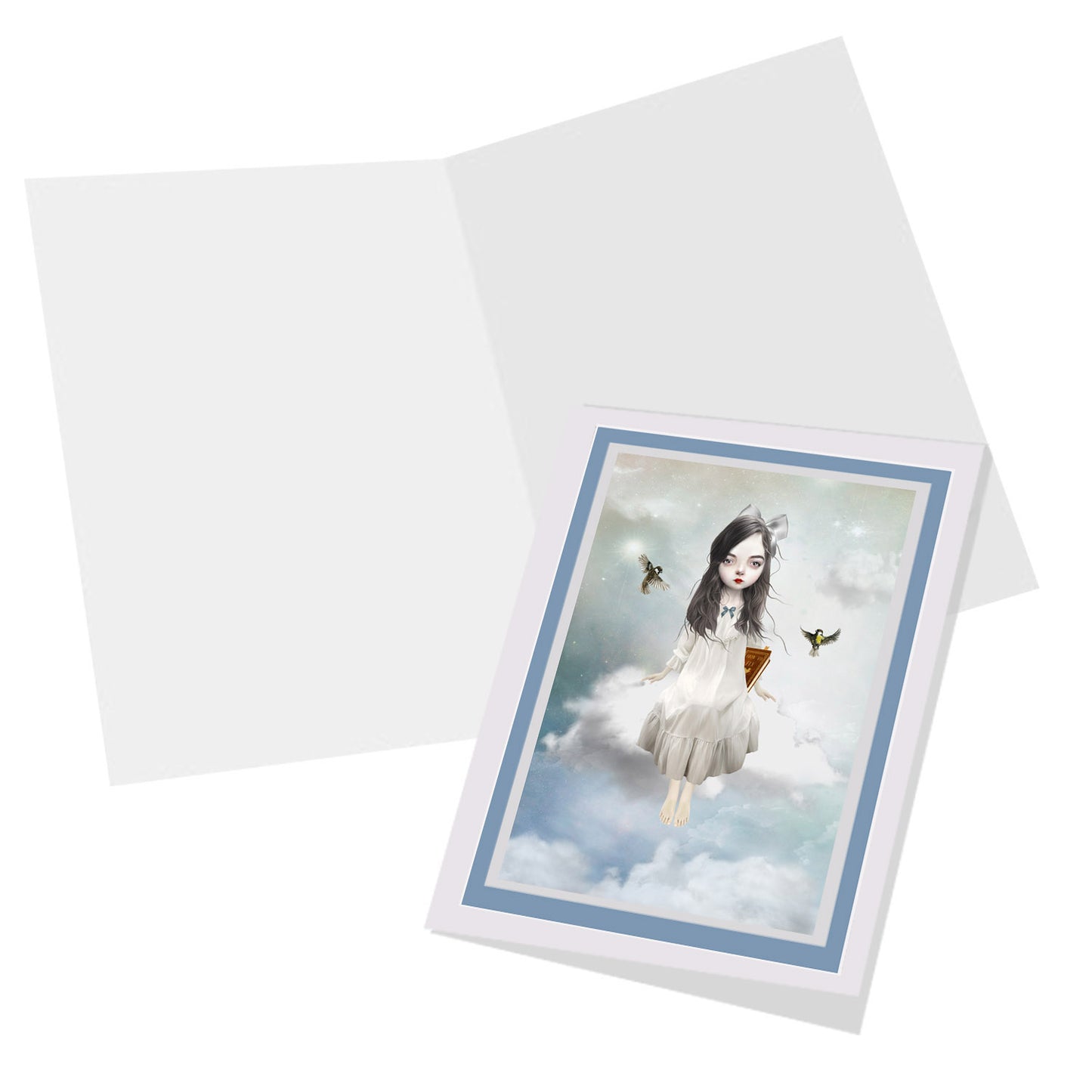 Inside view of the Girl sitting on a cloud greeting card, blank for your own personal message.