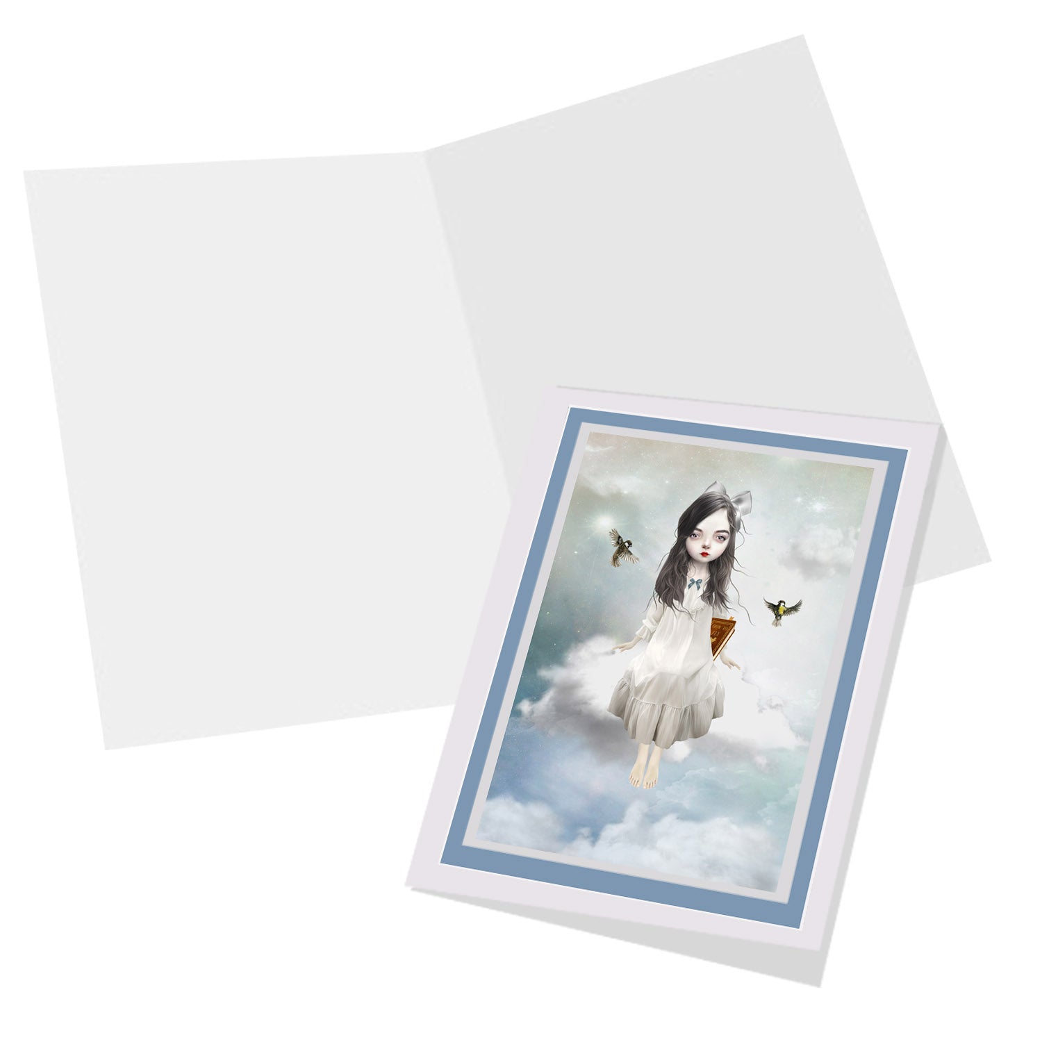Inside view of the Girl sitting on a cloud greeting card, blank for your own personal message.