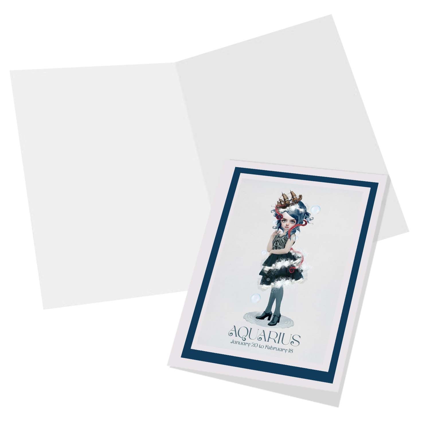 Inside view of aquarius star sign greeting card, blank for your own personal message