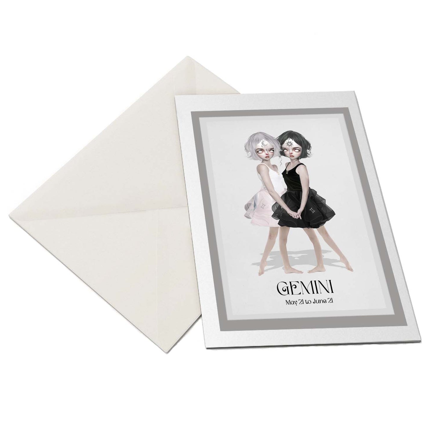 Inside view of the Gemini star sign greeting card, blank for your own personal message.