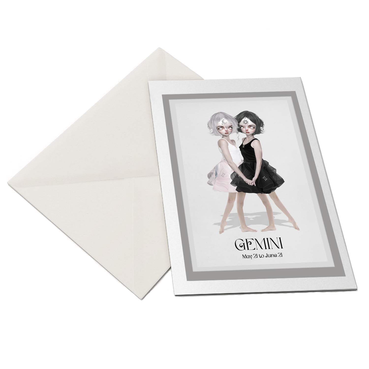 Inside view of the Gemini star sign greeting card, blank for your own personal message.