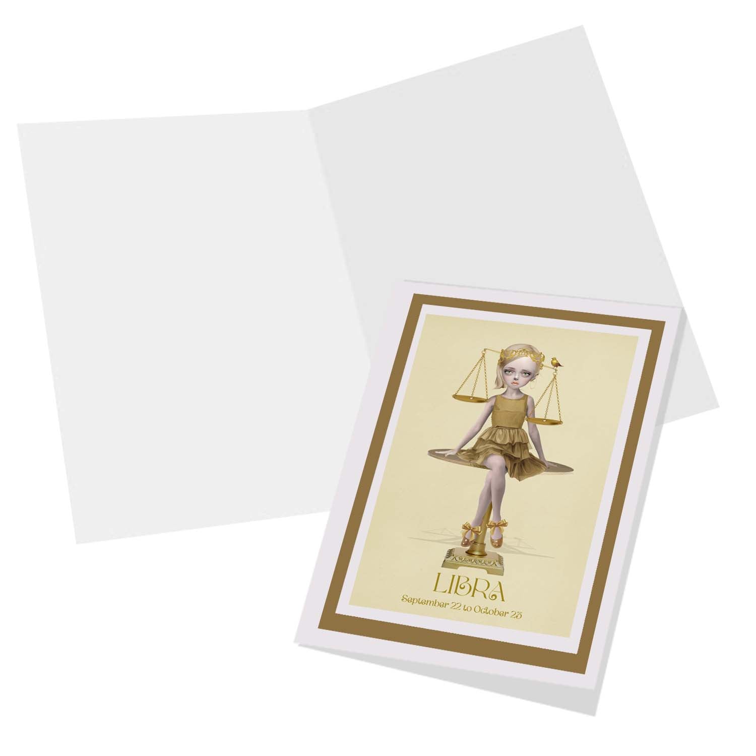 Inside view of the Libra girl star sign greeting card, blank for your own personal message.