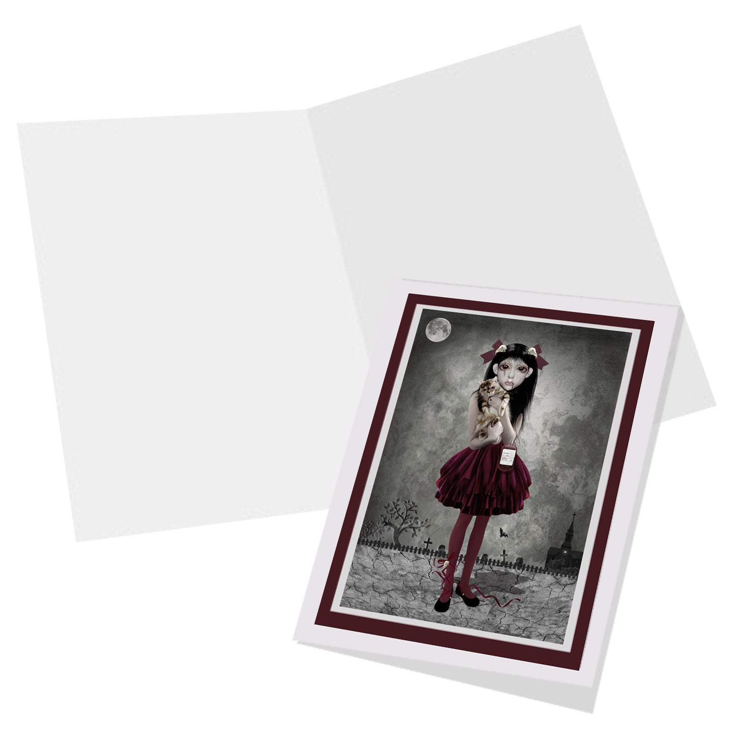 Inside View of Vampire and cat Greeting Card – Blank for Your Own Personal Message