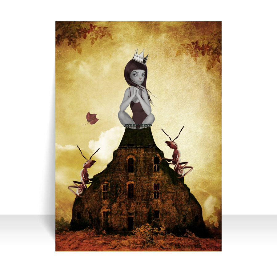 Surreal ACEO Artist Trading Card - Red Ants Illustration - Pop Surrealism Miniature Art - HarrietsImagination