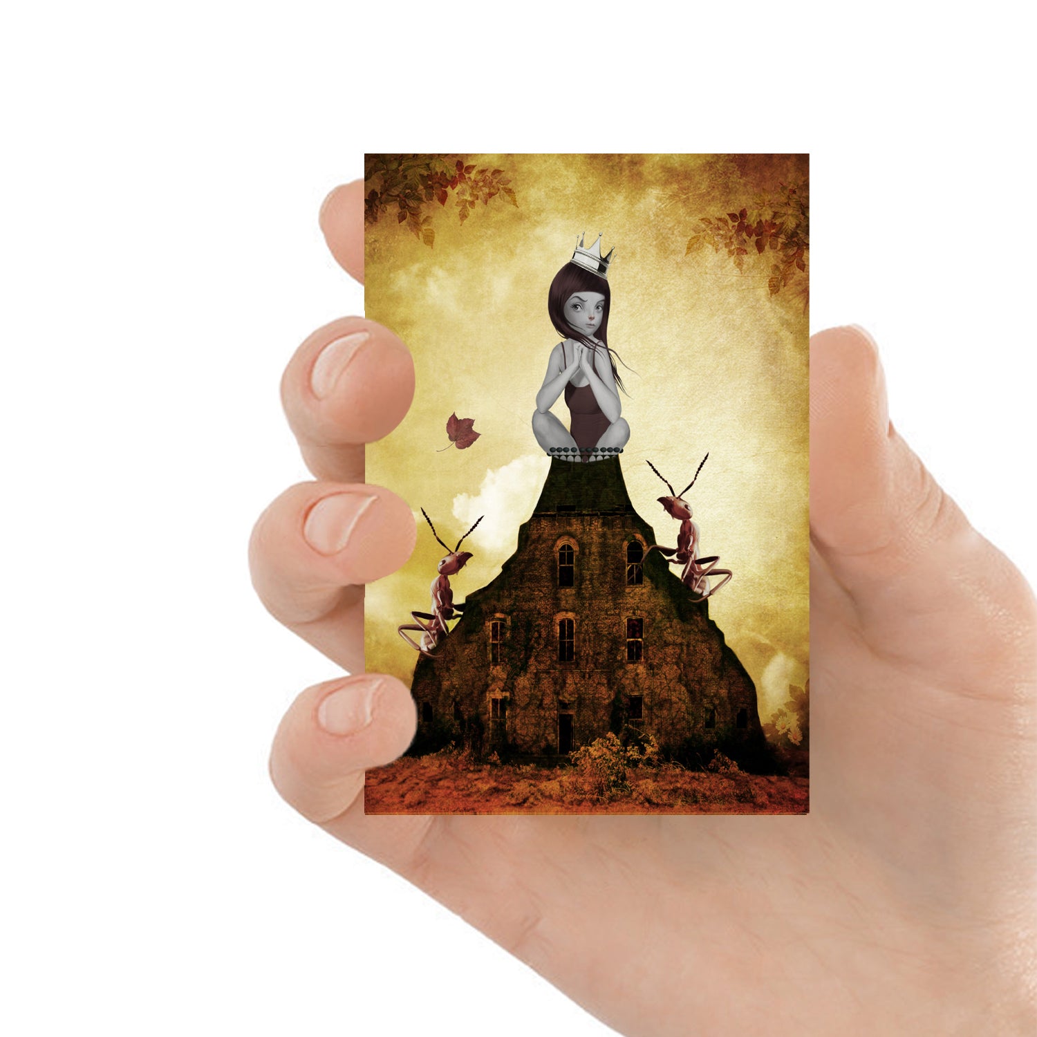 Surreal ACEO Artist Trading Card - Red Ants Illustration - Pop Surrealism Miniature Art - HarrietsImagination