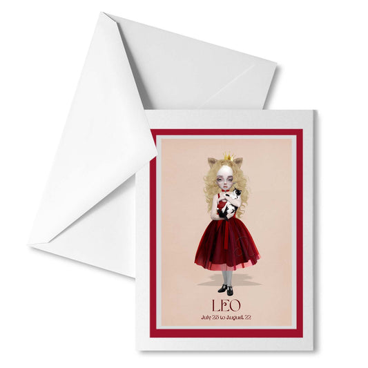 Leo girl star sign greeting card with matching envelope, perfect for sending a  whimsical message.