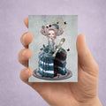 Marie Antoinette ACEO Art Card held in hand to show size.
