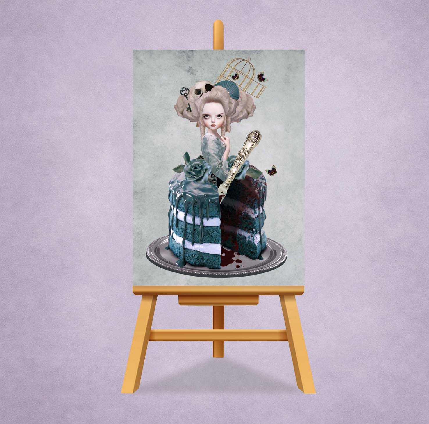 Marie Antoinette ACEO Art Card on a miniature Easel display stand.