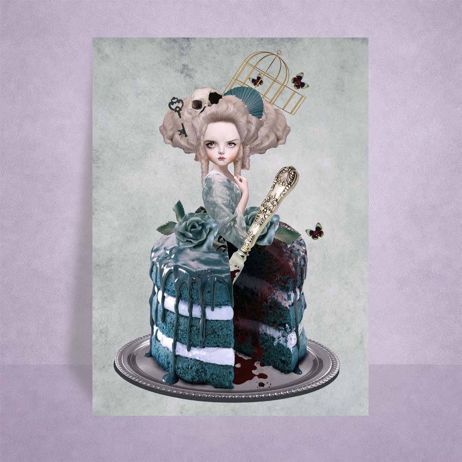 Marie Antoinette ACEO Art Card against a lilac background for display.