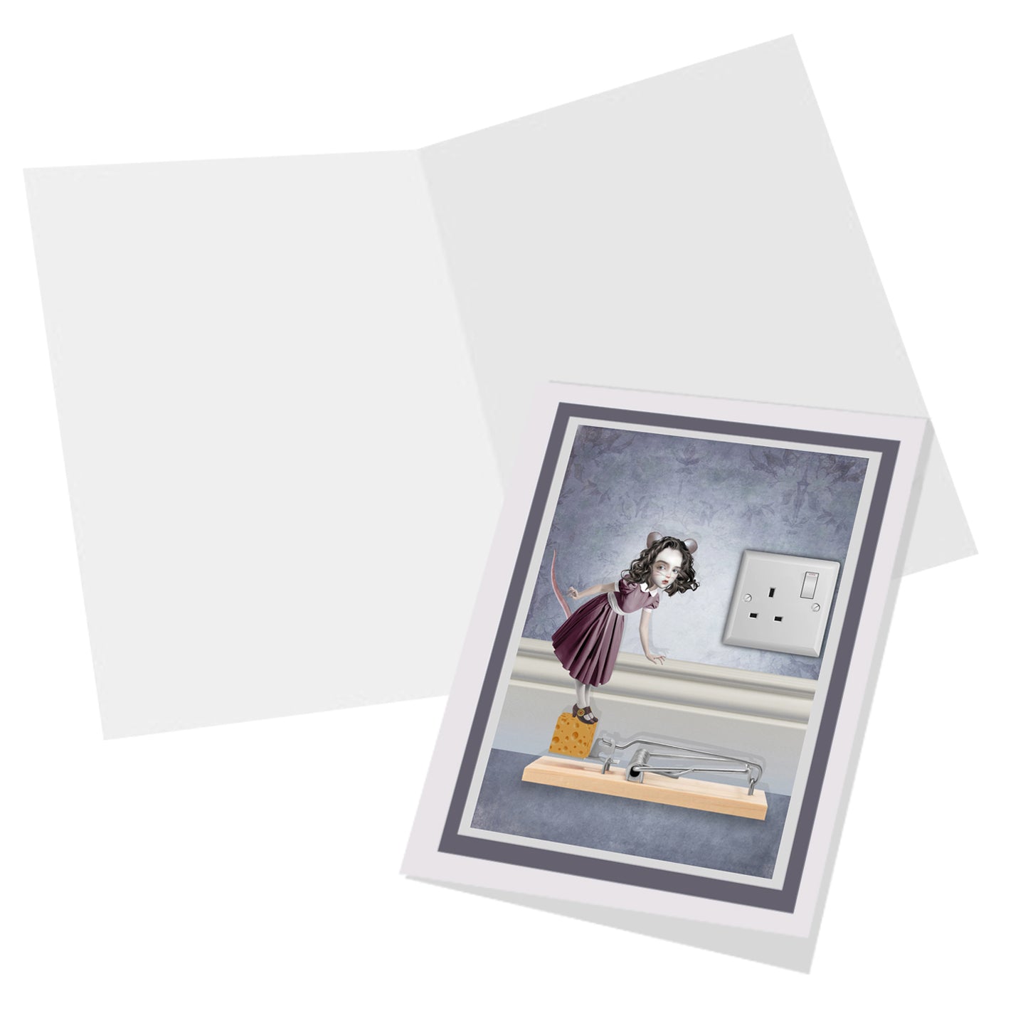 Whimsical Mouse Girl greeting card with a blank interior for your own message.