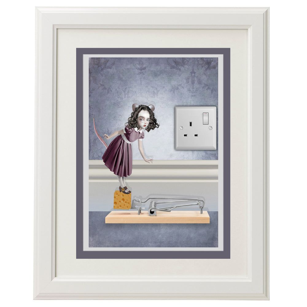 Framed Whimsical Mouse Girl greeting card .
