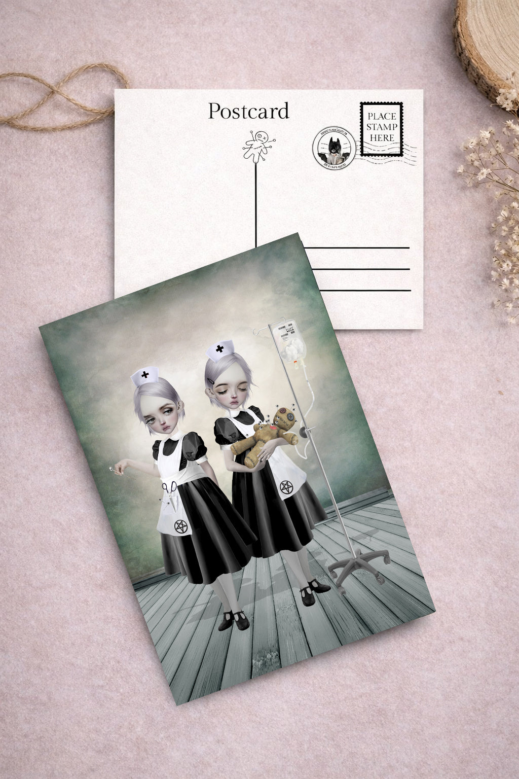 Nurses and voodoo doll art postcard from voodoo doll art postcard set