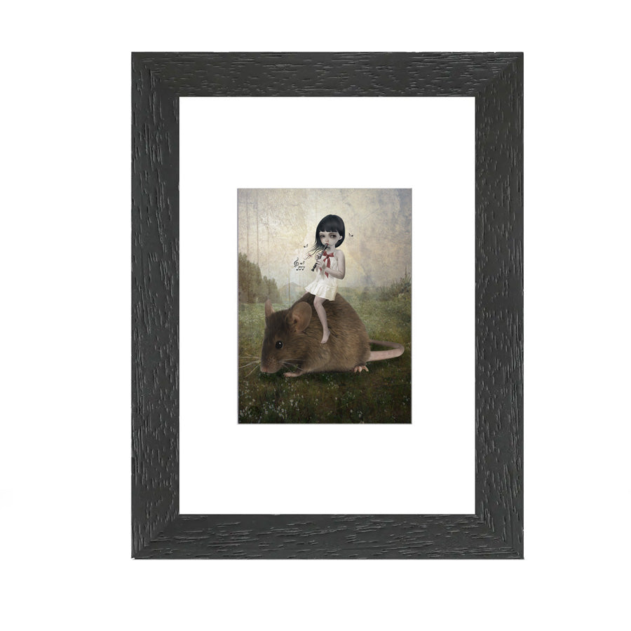 Framed ACEO print of pied piper, featuring fairy tale artwork perfect for home decor or art collectors.