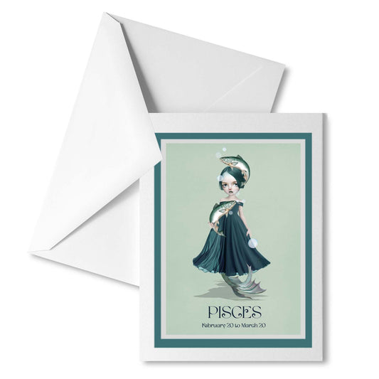 Pisces girl star sign greeting card with matching envelope, perfect for sending a whimsical message.
