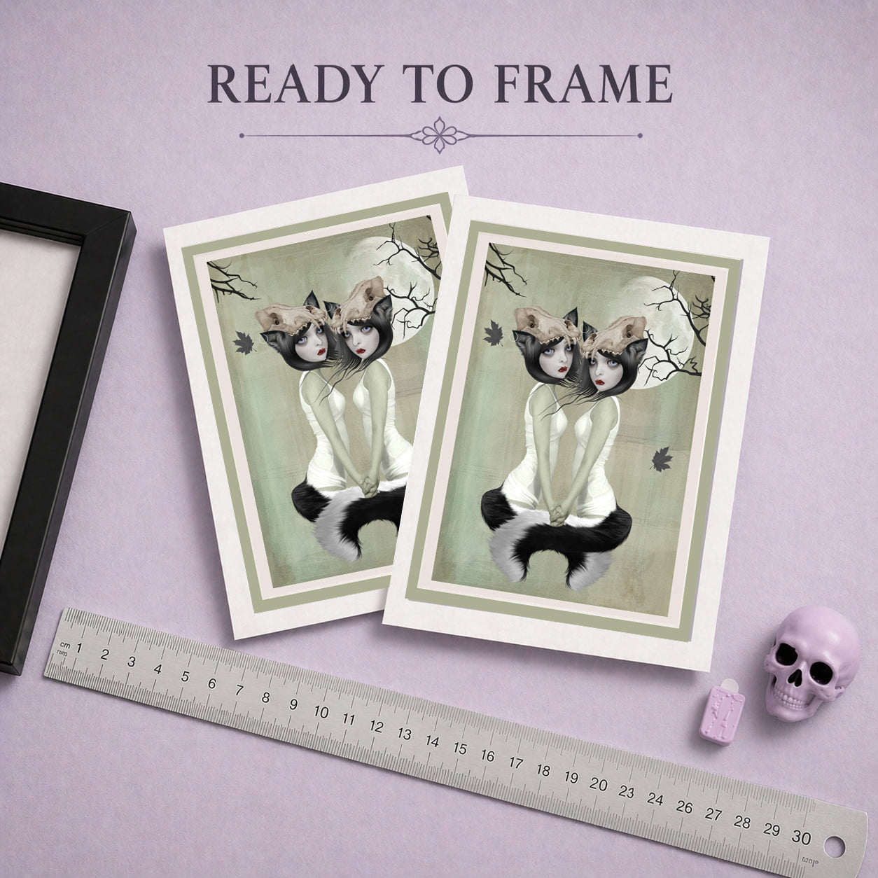 Twin sisters werewolf greeting card. Featuring a gothic transformation scene, it’s perfect for framing.