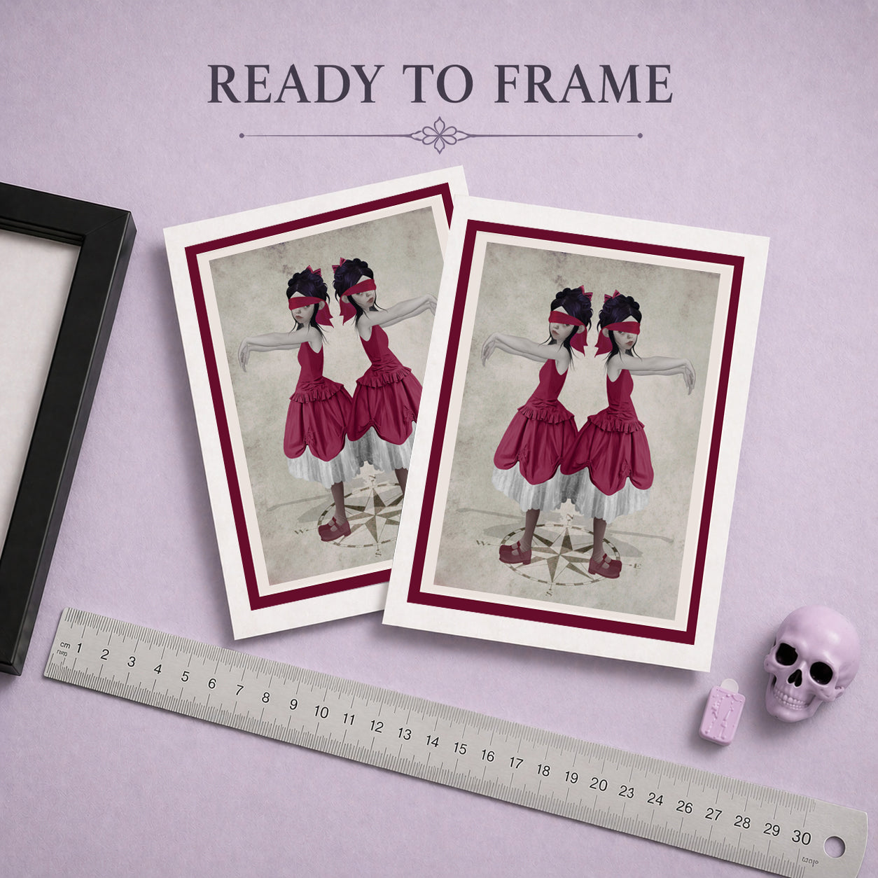 Eerie Blindfolded Twins Greeting Card Ready To Frame.