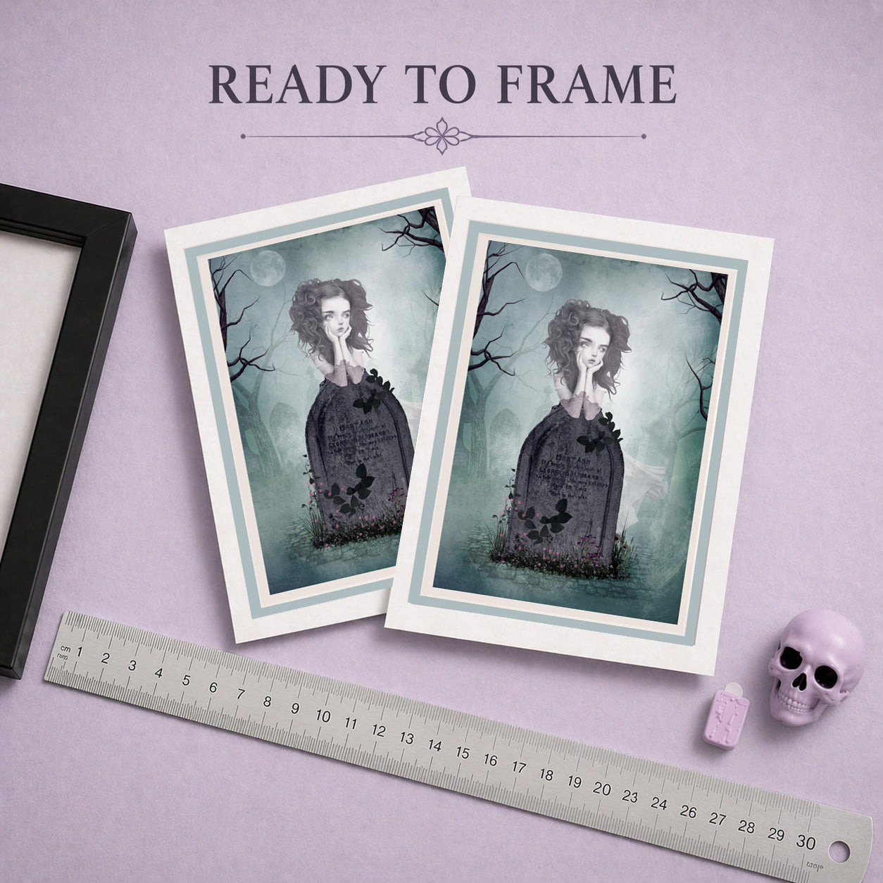Gothic Ghost Girl Greeting Card ready to frame.