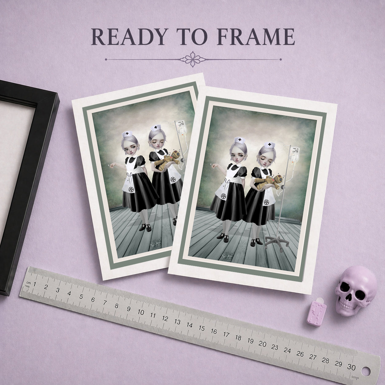 Gothic Nurse Twins Greeting Card Ready To Frame