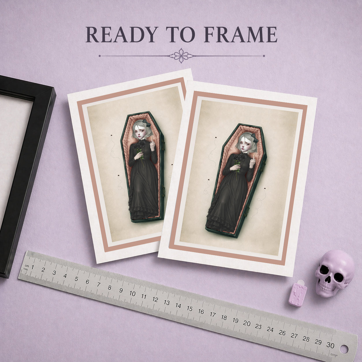  This gothic coffin girl art greeting card is ready to frame also blank inside and perfectly sized to double as framed wall decor. 