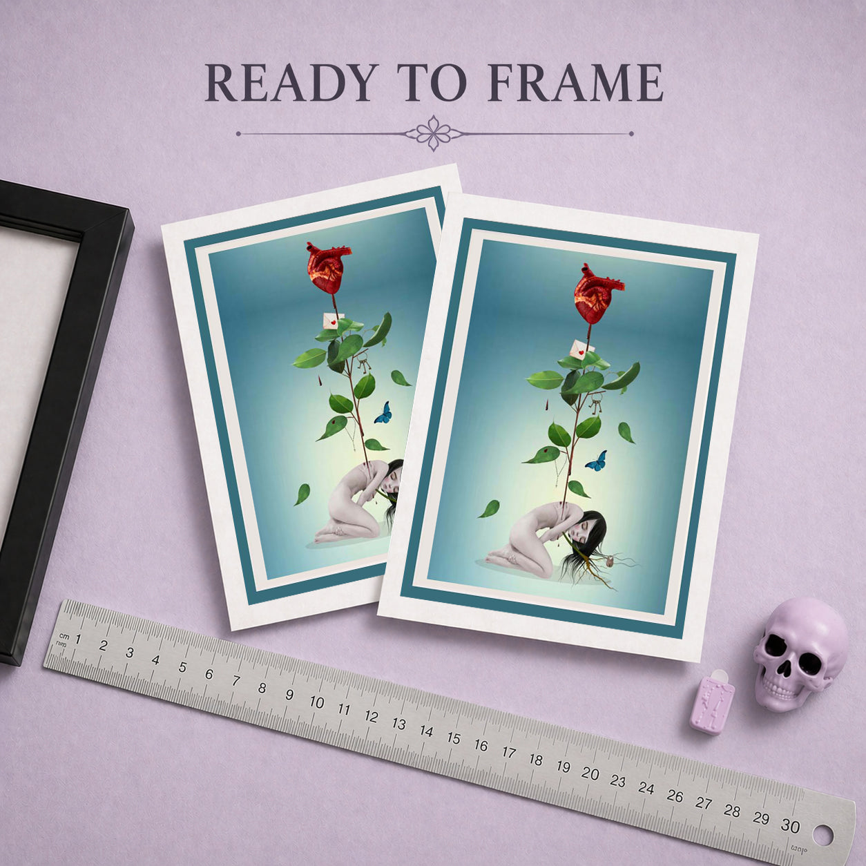 Ready to frame sad romance art greeting card.