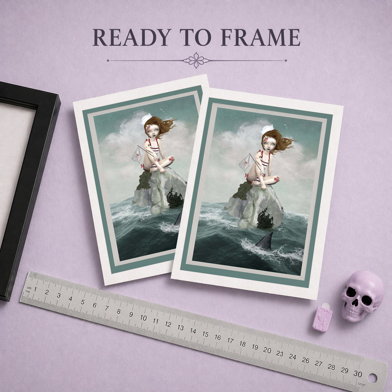 Introducing my ready to frame sailor girl and shark art greeting card.