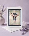 surreal sister bond greeting card features twin girls with rose hearts—blank inside and perfectly ready to frame