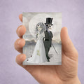gothic wedding ACEO art card by features a skeleton groom and ghost bride.