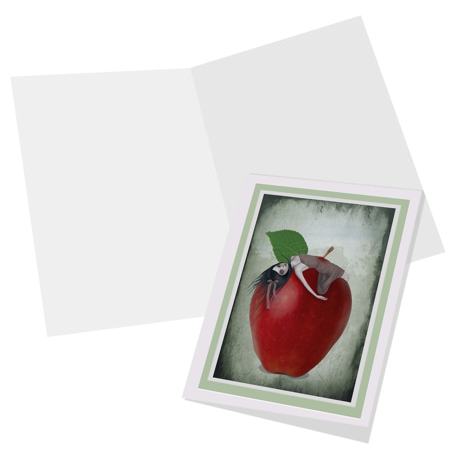 Surreal Red Apple Art Greeting Card. Blank inside for your own personal message.