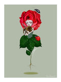  A bee emerges from the heart of a vibrant red rose, surrounded by enchanting garden companions including a bee, ladybird, beetle, and intricate spider's web.