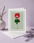 surreal rose art greeting card, blank inside for your message. Beautifully illustrated with intricate insects, it doubles as a print ready to frame.