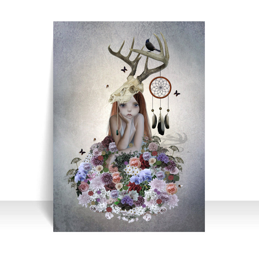 Flower Girl With Dreamcatcher ATC ACEO - Whimsical Artist Trading Card