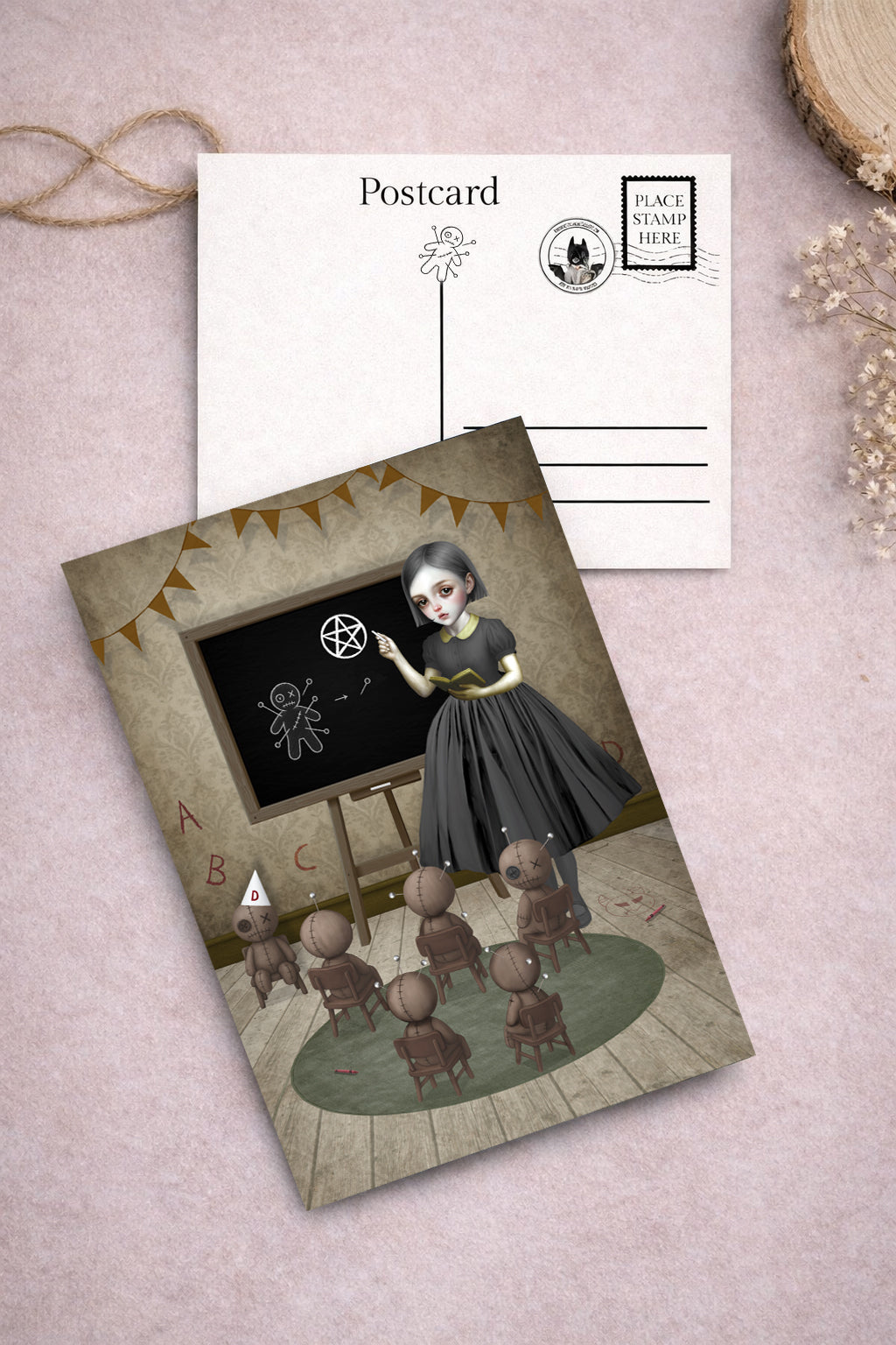 Teacher teaching voodoo dolls art postcard from voodoo doll art postcard set