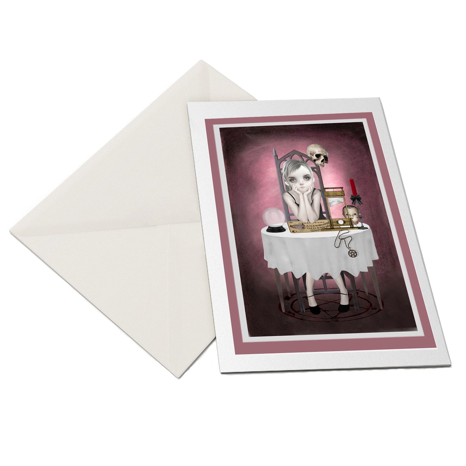 Goth Girl with ouija board Greeting Card Flat-Lay with Envelope