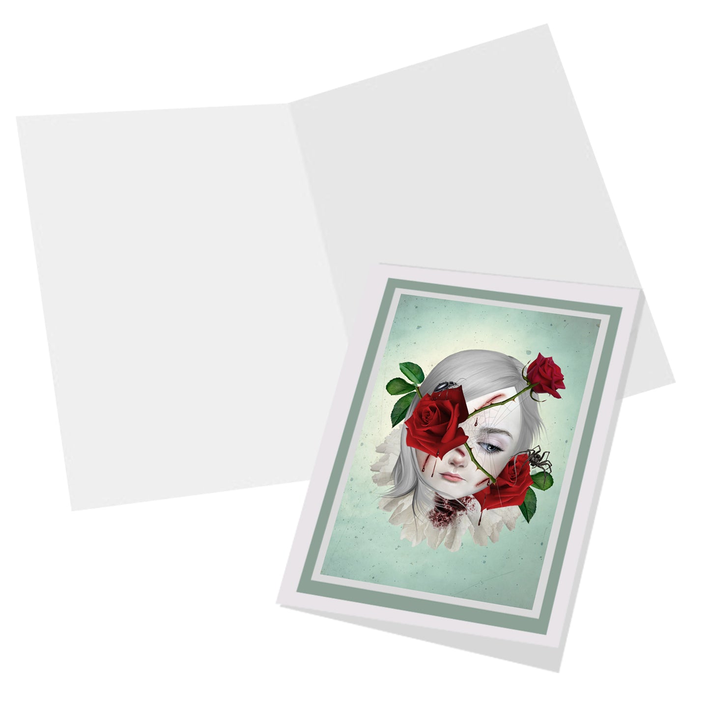 Inside view of the thorny rose girl greeting card, blank for your own personal message.
