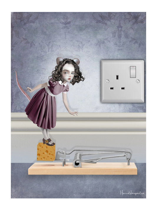 Whimsical Mouse Girl art print unframed.