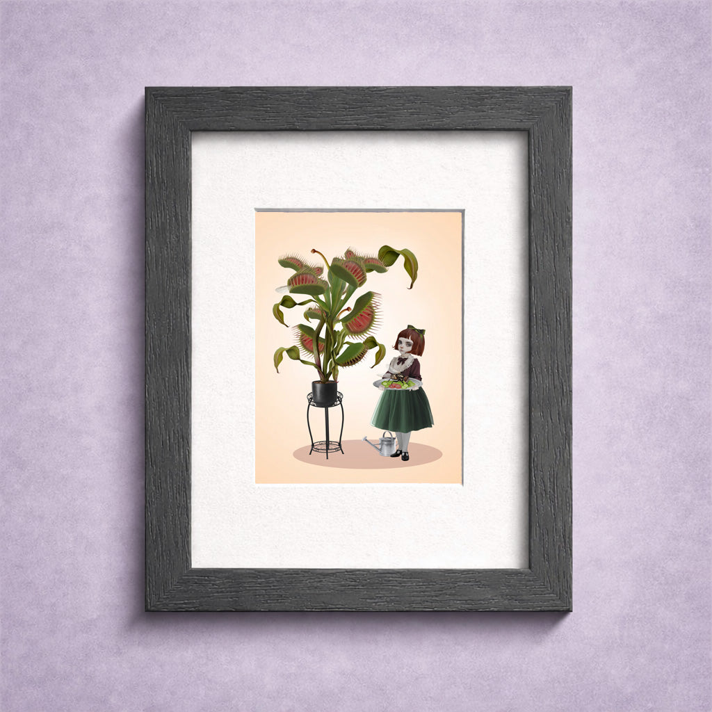 Venus Fly Trap ACEO Card on display in a miniature frame.