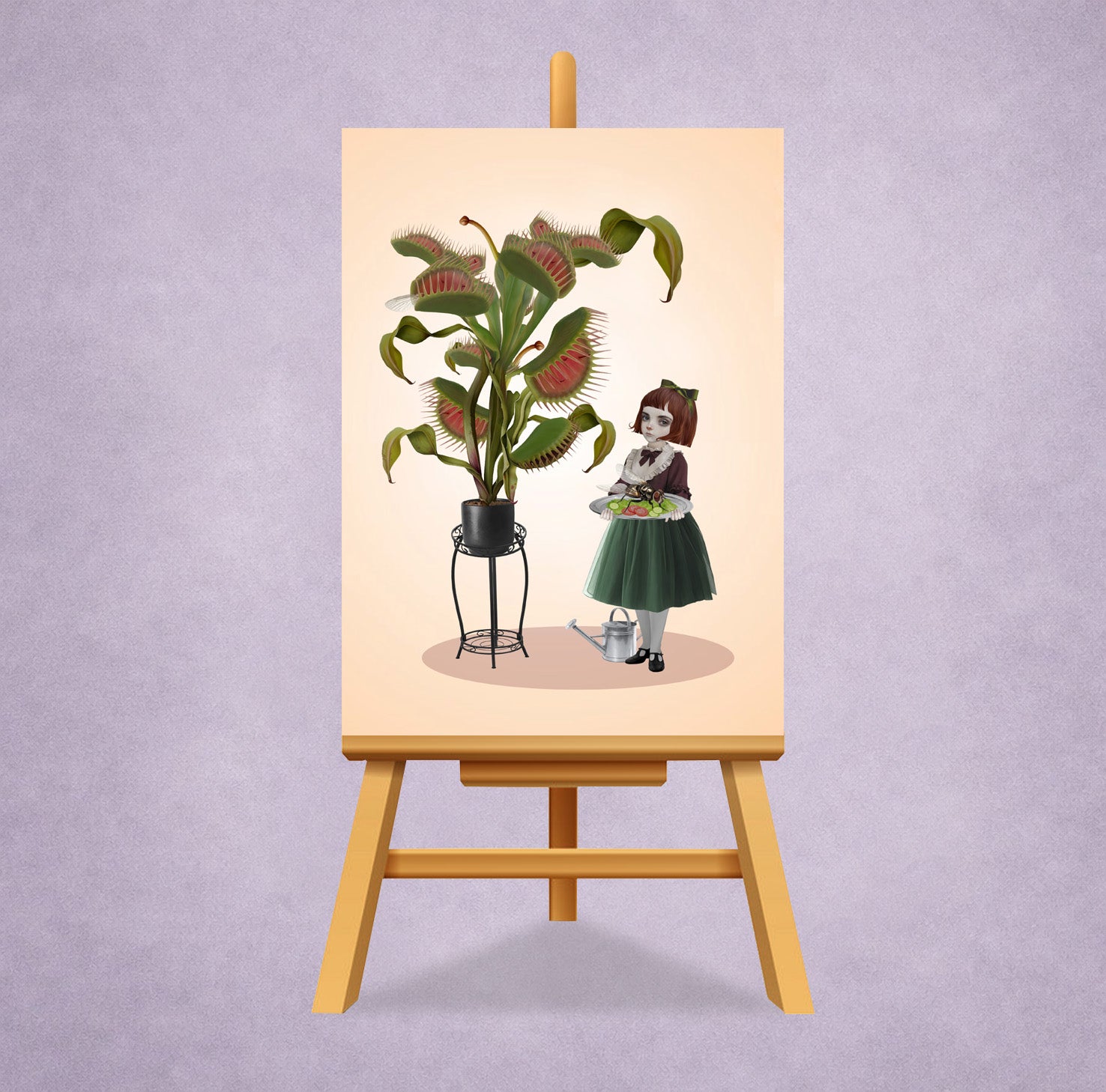 Venus Fly Trap ACEO Card displayed on a miniature easel.