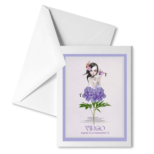 Virgo girl star sign greeting card with matching envelope, perfect for sending a whimsical message.